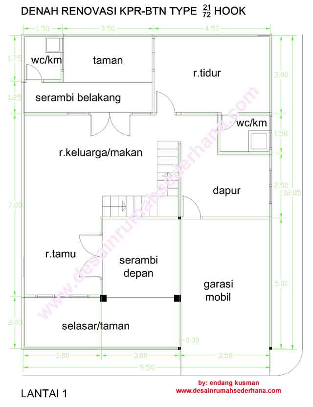   DENAH RUMAH &gt;&gt; Gambar Renovasi Rumah Kopel KPR-BTN Type 21/72 Sudut